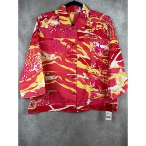 NWT VTG Choices Sun Kissed Jacket Womens L Red Yellow Abstract Sequin 3/4 Sleeve